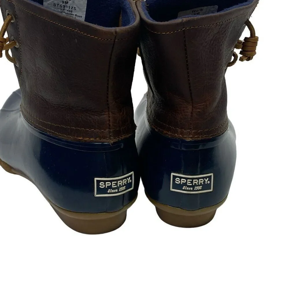 Sperry Waterproof Rubber Boot Duck Boots Women’s Size 9 Navy Blue Brown